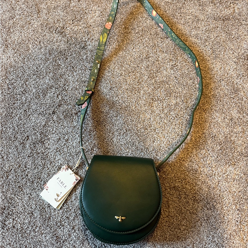 Stylish Dark Green Crossbody Bag with Bee Accent
